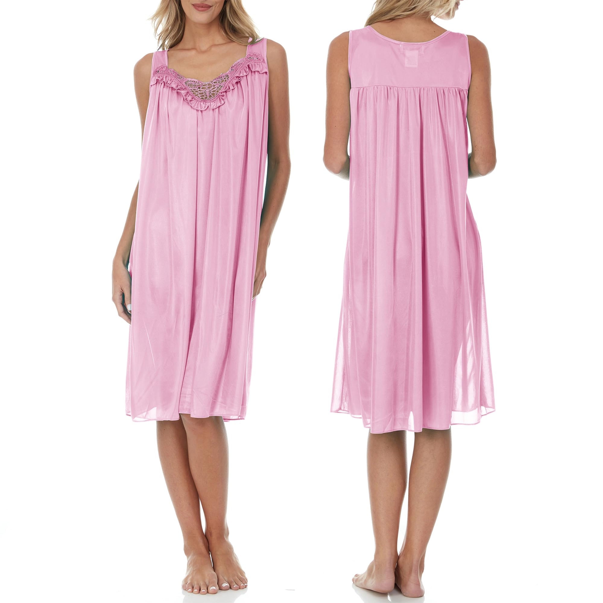 Ezi Satin Nightgown for Women - Soft & Breathable Knee-Length Night Gowns - Adult Womens Nightgown