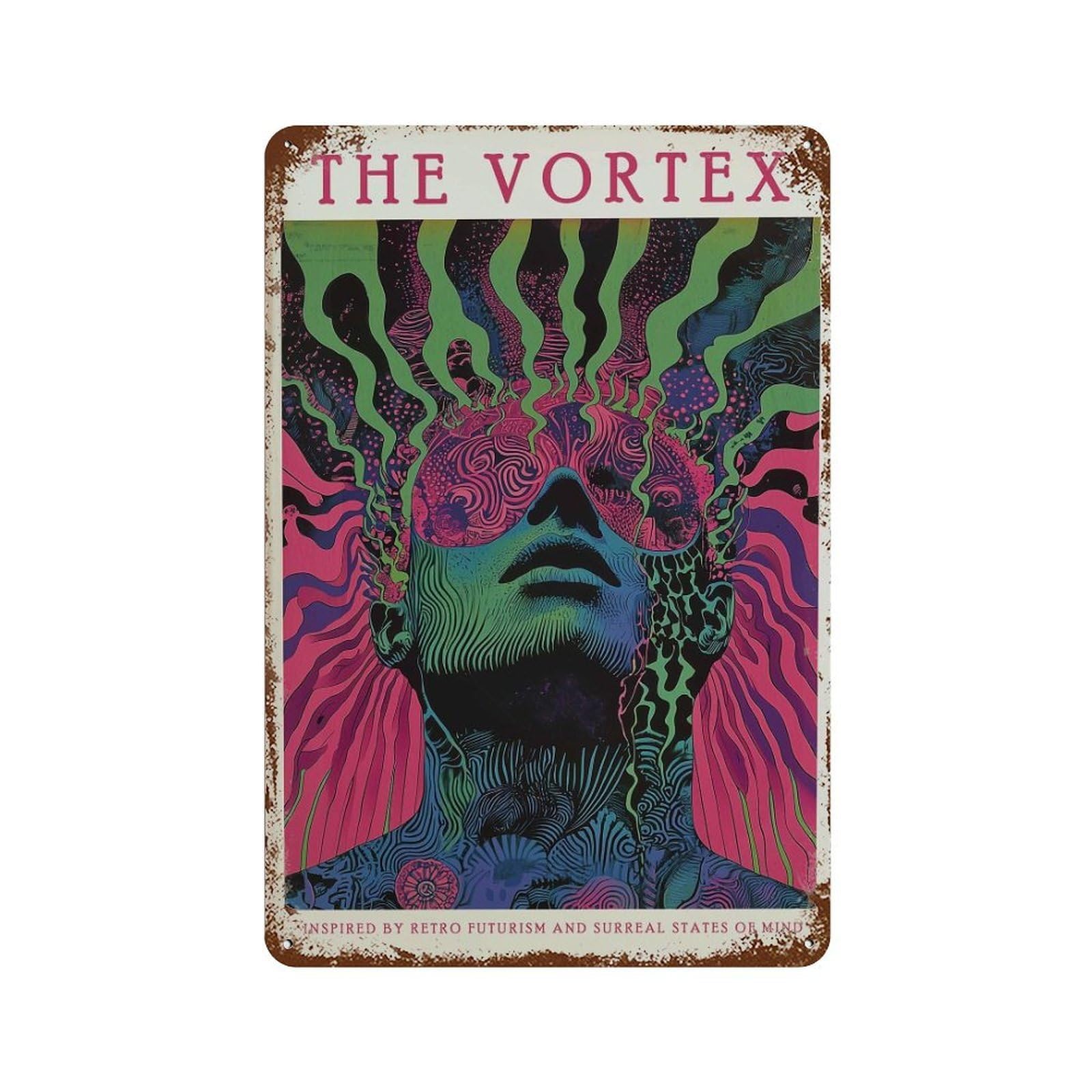 xiaoxiaoshen Psychedelic Face Trippy Retro Futurism Design Surreal Colorful Visionary Mindsca Wall Decor Art Metal Tin Poster Modern Home Decor Art Home Bar Shop Decorations Vintage Sign 30x20cm