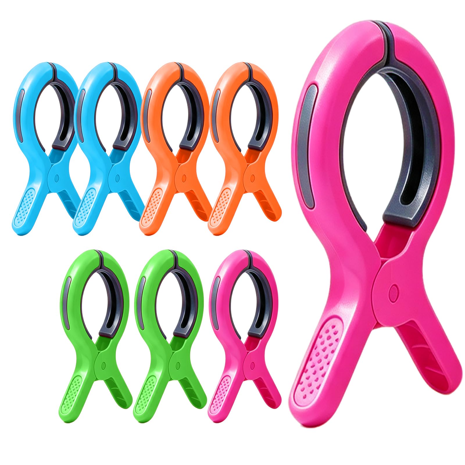8 Pcs Beach Towel Clips, Large Laundry Clip, Beach Towel Pegs for Sun Lounger, 4 Color Windproof Quilt Clips, Strong Grip Clothes Pegs for Beach Loungers, Laundry, Sunbeds, Pool Chairs
