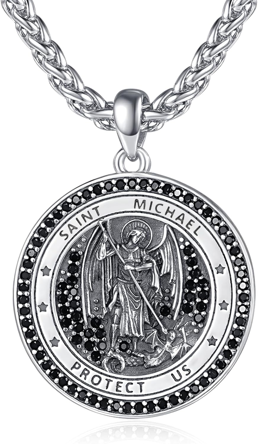 St Michael Necklace for Men 925 Sterling Silver Saint Michael Pendant