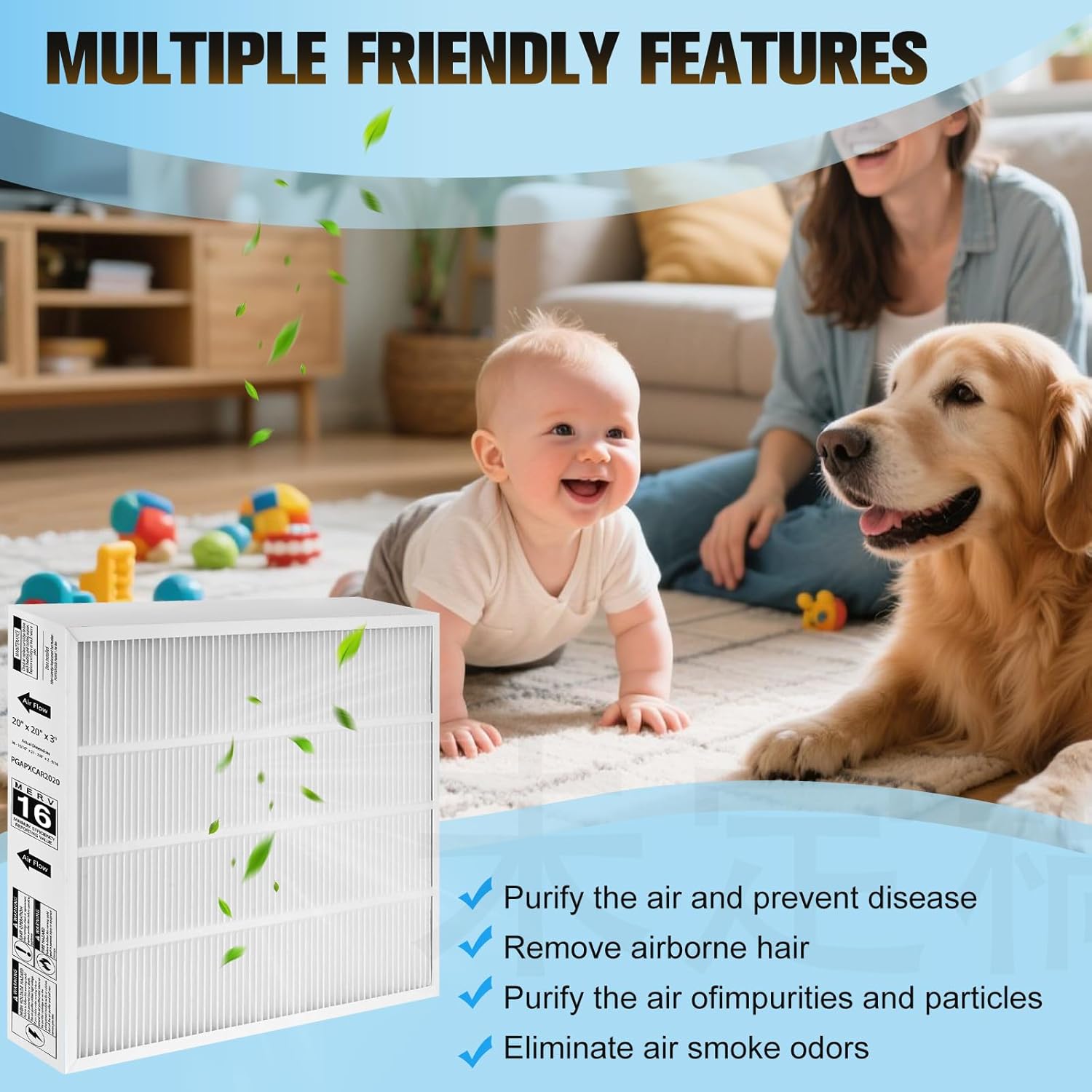 2 Pack PGAPXCAR2020 Merv16 Replacement Filter Compatible With Bryant/Carrier Model PGAPXCAR2020, PGAPXCAR2020-A02，20''x20''x3'' HVAC Furnace Filter Replacement