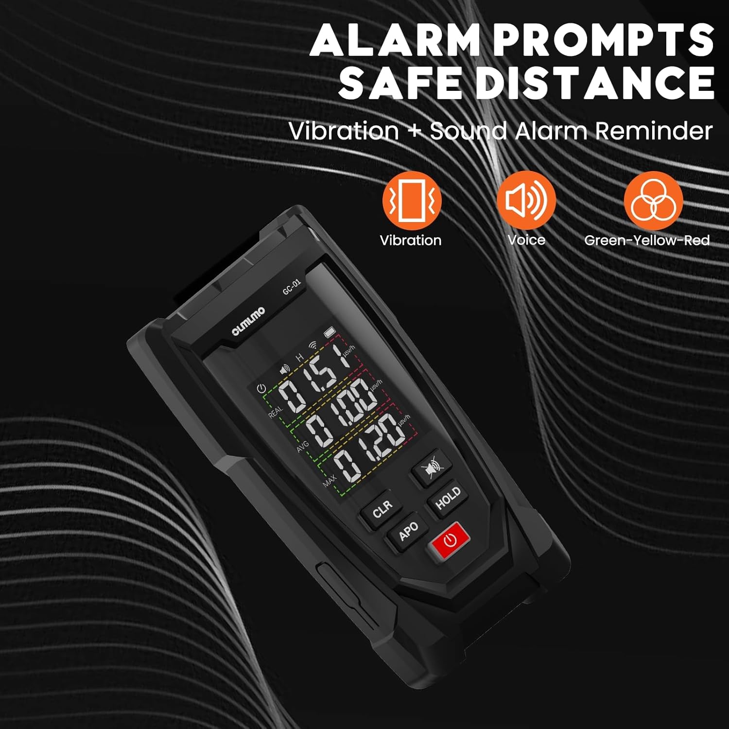 Geiger Counter alarm prompts for safe distance