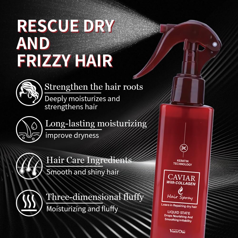 Keratine Queen Caviar with Collagen Hair Spray – Leave-In Repairing Treatment for Dry & Damaged Hair – 200ml