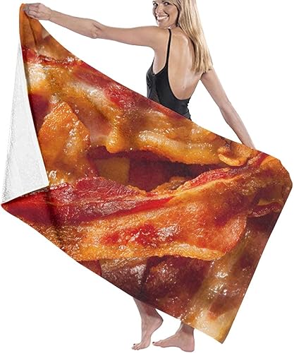 Miniatura 1 de Toallas de playa, toallas de baño de tocino, súper suaves, altamente absorbentes, de secado rápido, multiusos, para baño, ducha, deportes, gimnasio,