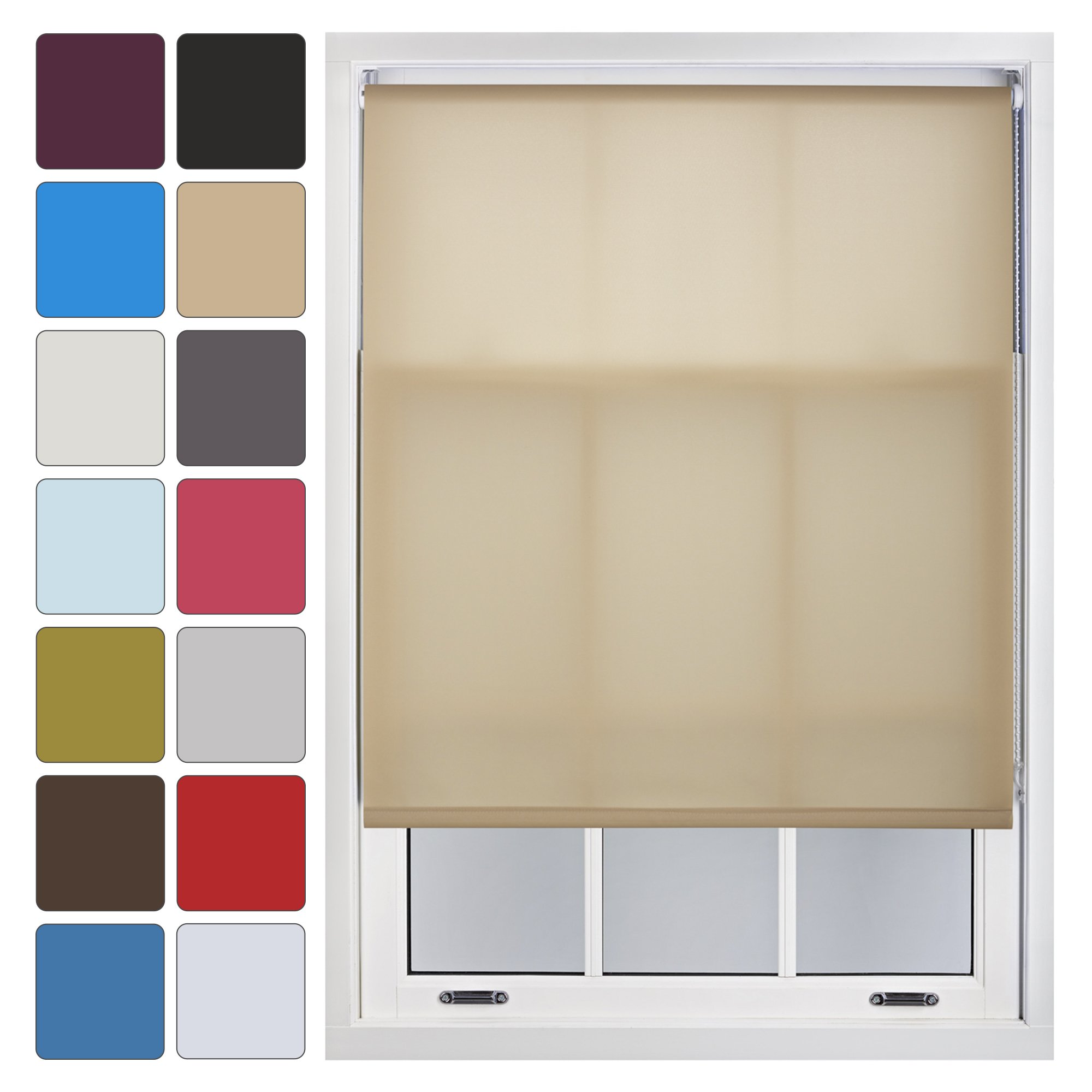 FURNISHED Blinds Window Custom Made to Measure Daylight Roller Blinds - Sheer Non-blackout Blind Opaque Fabric Shades Easy Fit Window Blinds, Cappuccino up to 210W x 165H cm