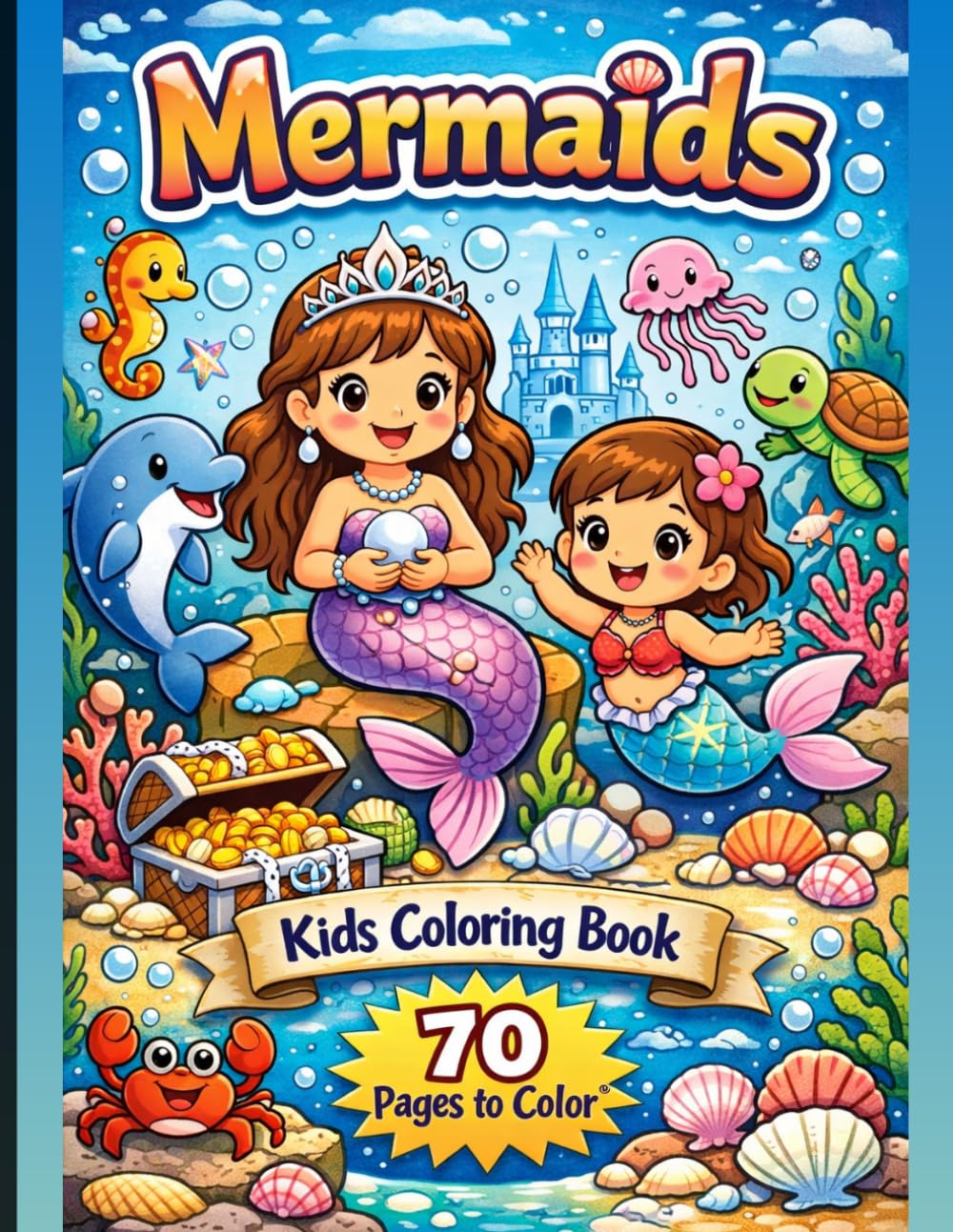 Mermaids Coloring Book for Kids: 70 Fun and Easy Pages to Color | Cute Underwater Adventures with Mermaids, Sea Animals, and Magical Ocean Scenes