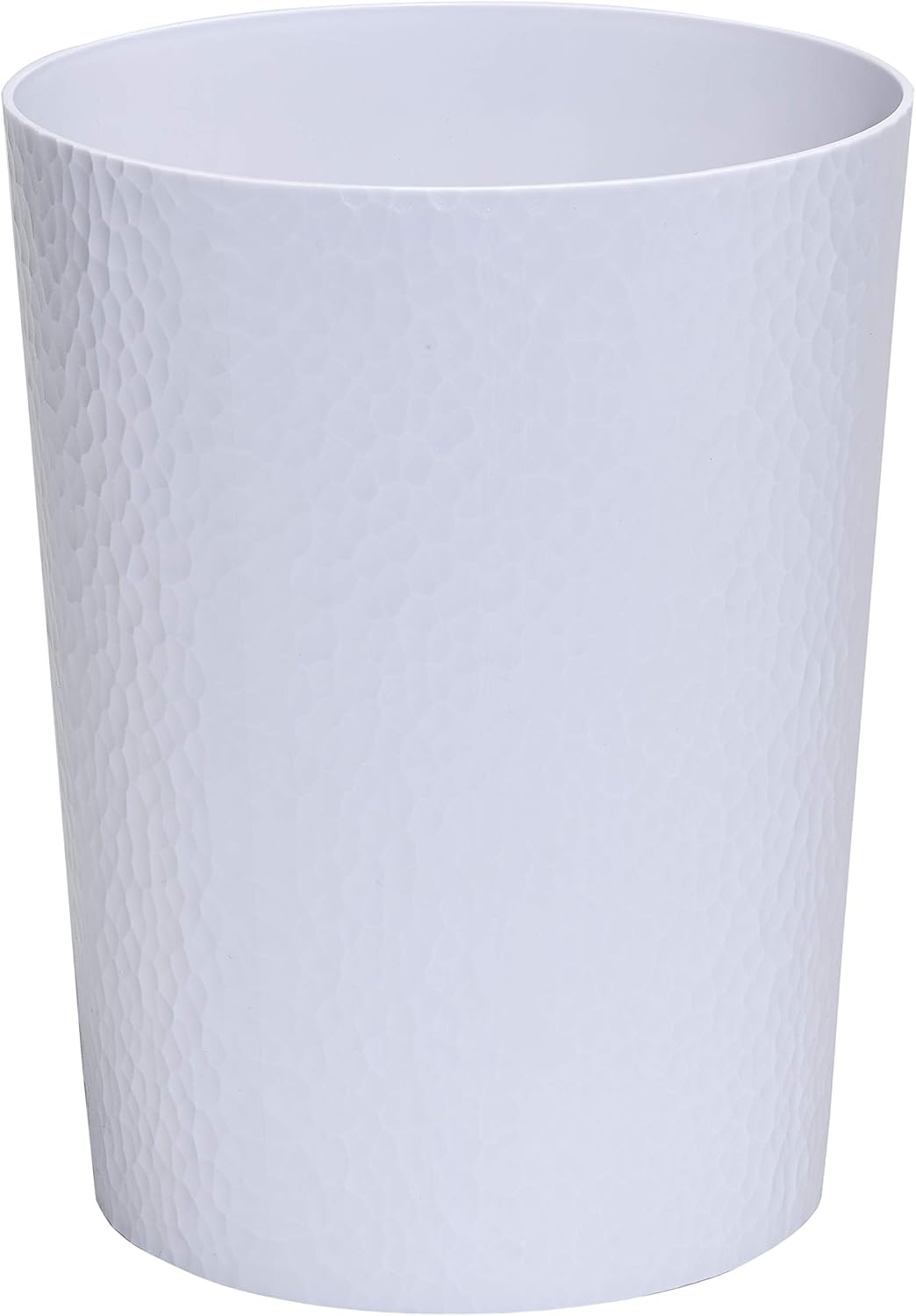 Bath Bliss Hammered Design Waste Bin | 1 Pack | Round Open Top | 10 Liter | Bathroom Trash Can | Kitchen | Office | Bedroom | Textured Plastic | Wastebasket | White