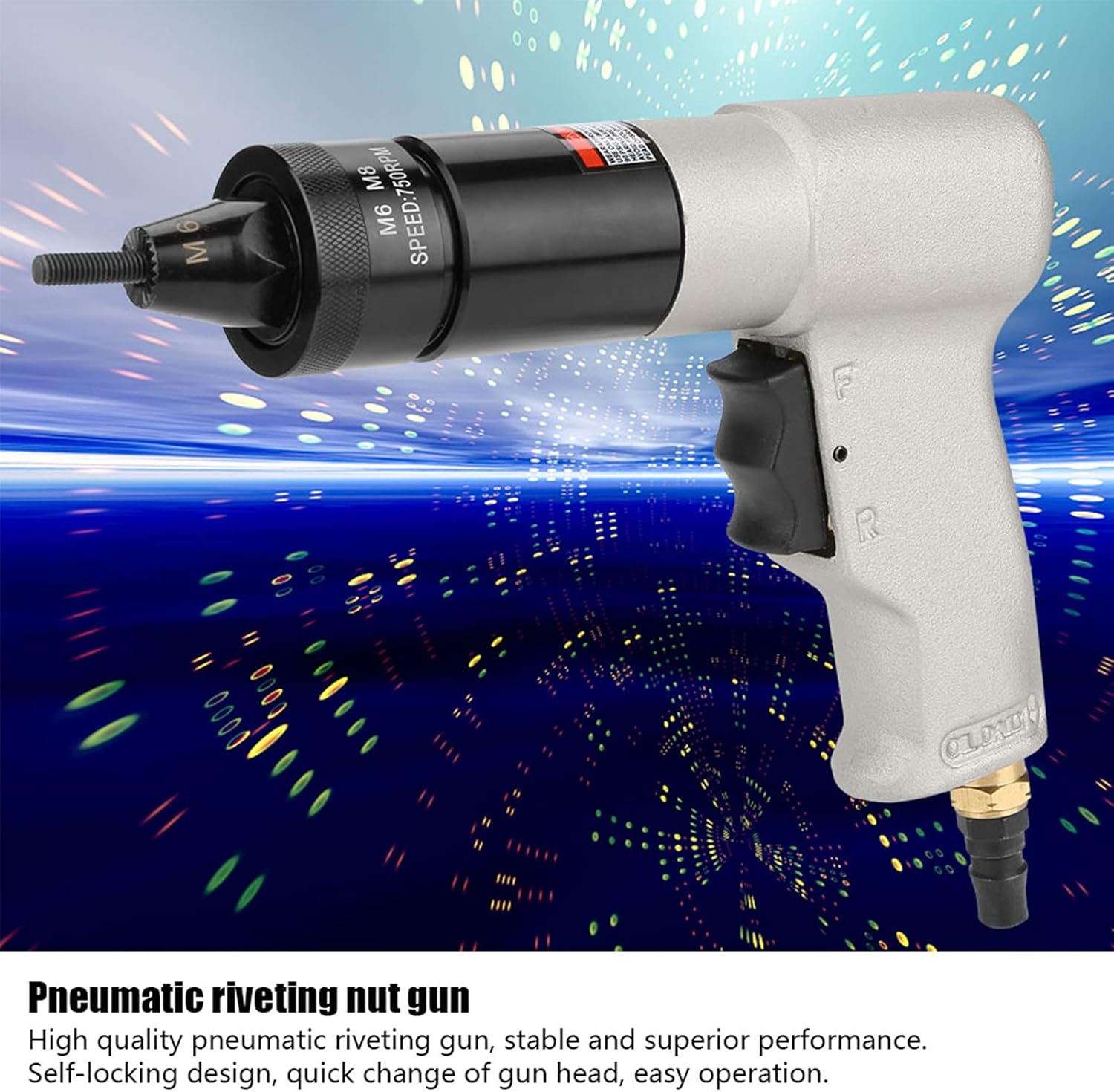 Pneumatic Rivet Gun Air Riveter Nut Tool, 600rpm 90PSI Self-Locking Pull Setter 1/4 Input Port with Speed Regulating Valve, for Plate Pipe Manufacturing