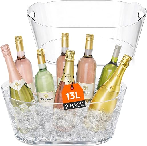Lifewit 13L Ice Bucket for Parties 2 Pcs, Large Plastic Drink Cooler for Champagne Wine, Beer, Clear Beverage Tub for Mimosa & Cocktail Bar, Portable Chiller for Party Hosting & Serving