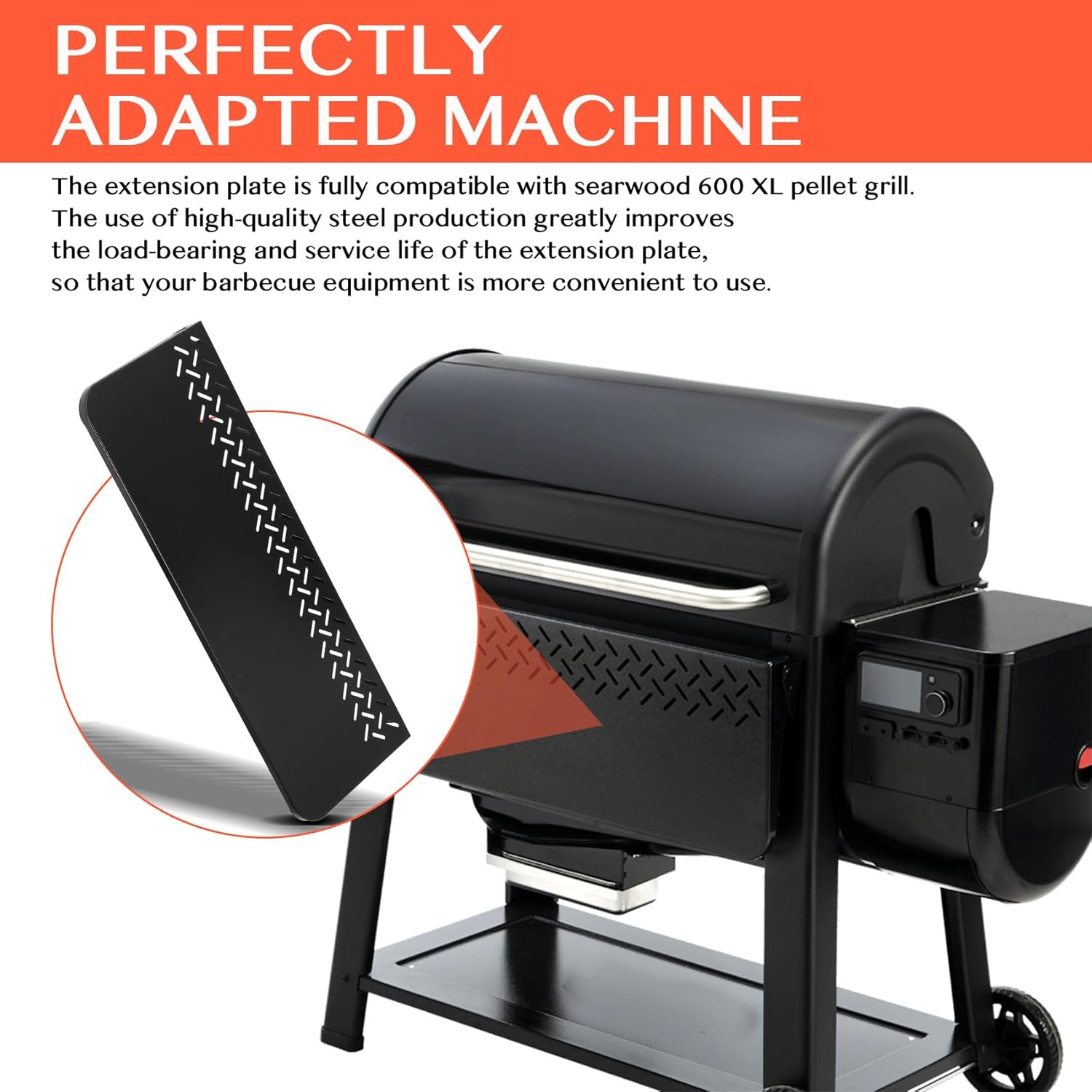 36" Foldable Side Table for Weber Searwood 600/600XL, 70LBS Heavy Duty Steel BBQ Grill Prep Table, Easy Install & Fold Down Storage Grill Accessory