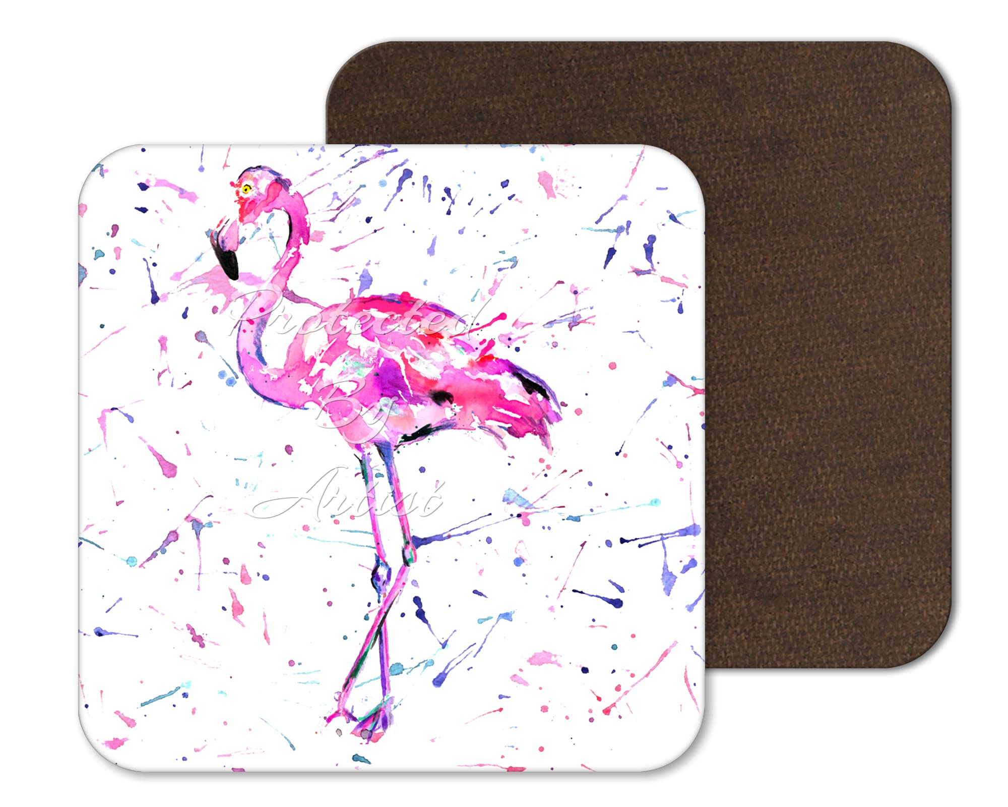 Vixar Pink Coaster Flamingo Animals Coasters Watercolour Art Gift Work Office Dining Tea Coffee (1)