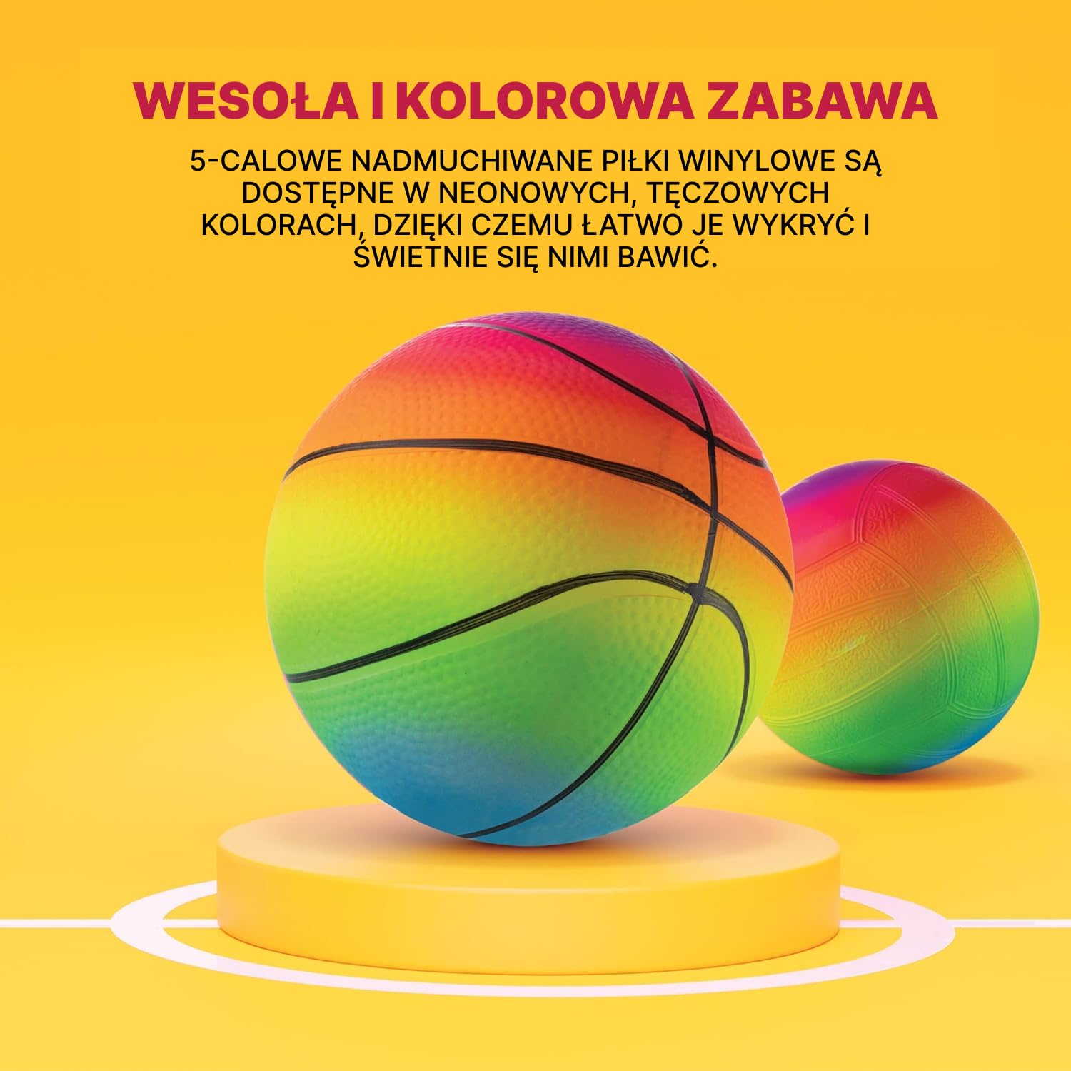Piłki sportowe Mini Rainbow – 5 cali (w zestawie 4 sztuki) nadmuchiwane piłki winylowe dla dzieci i małych dzieci z ręczną pompką, neonową piłką do koszykówki, piłką nożną i siatkówką do placu zabaw