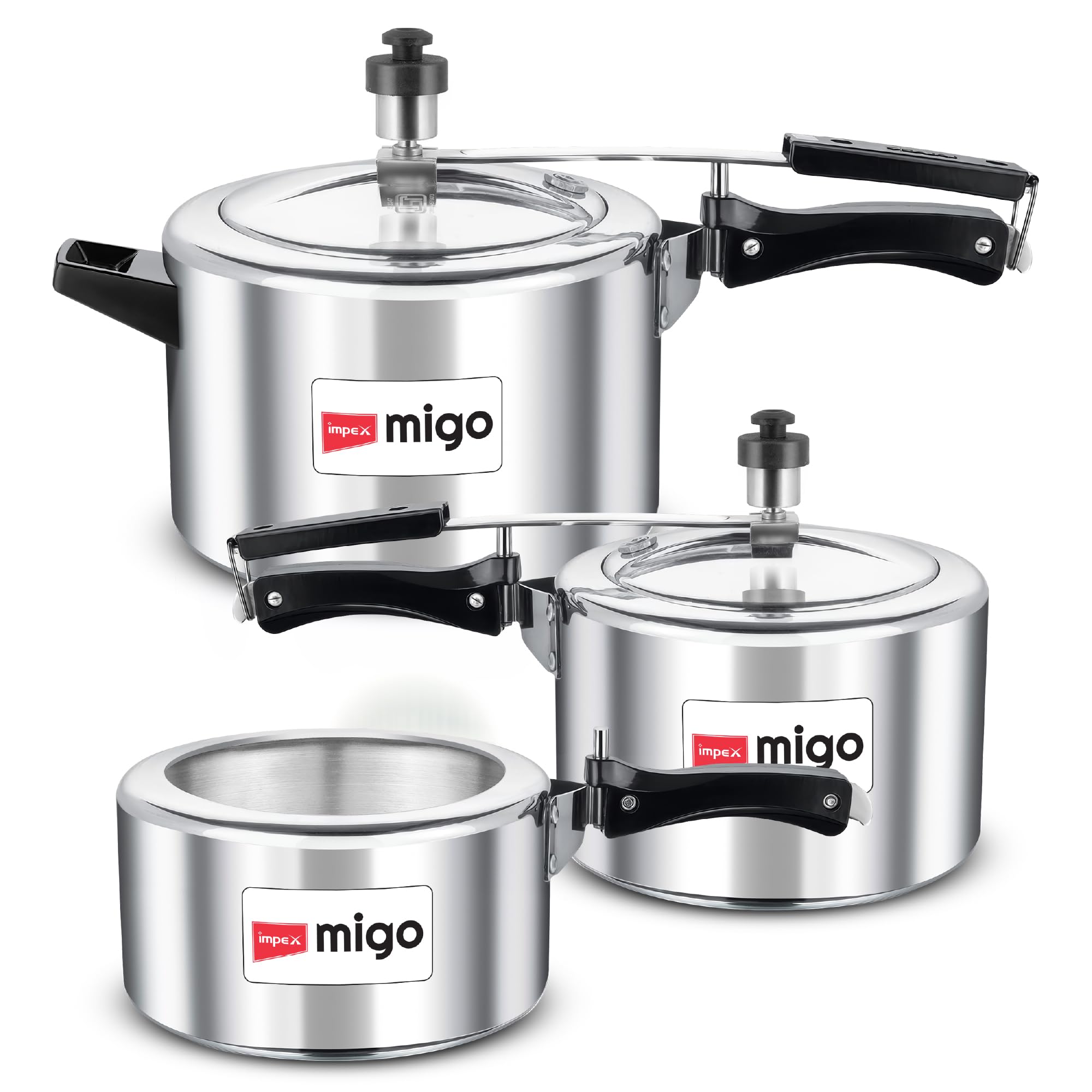 Impex Aluminium Pressure Cooker Combo With Inner Lid Gas Stove Compatible Pressure Cooker For Healthy Cooking, 5 Years Warranty (2 Litres, 3 Litres And 5 Litres), Silver (B0D5MHS1MB) Amazon Price History, Amazon Price Tracker