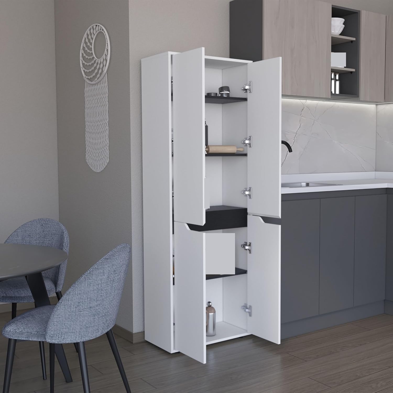 Stylish STO Cabinet Kitchen Pantry Sideboard with 4 Doors, 5 Adjustable Shelves - Modern Storage Solution for Dining Room & Kitchen Organization