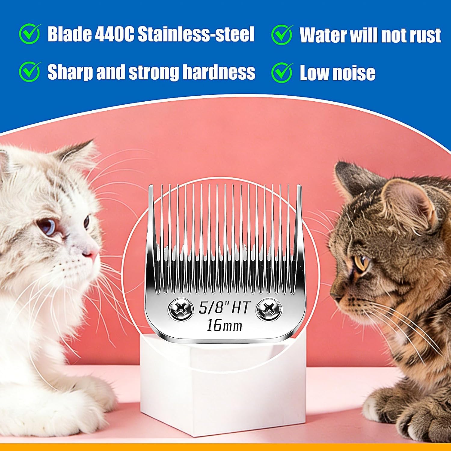 Breite Klinge für Haustierpflege, abnehmbare Hundepflege, Ersatzklinge kompatibel mit Andis A5/Oster/Wahl KM10 Schermaschinen, Edelstahlklingen für Katzen, Hunde, Pferde (Silber/Größe 5/8)
