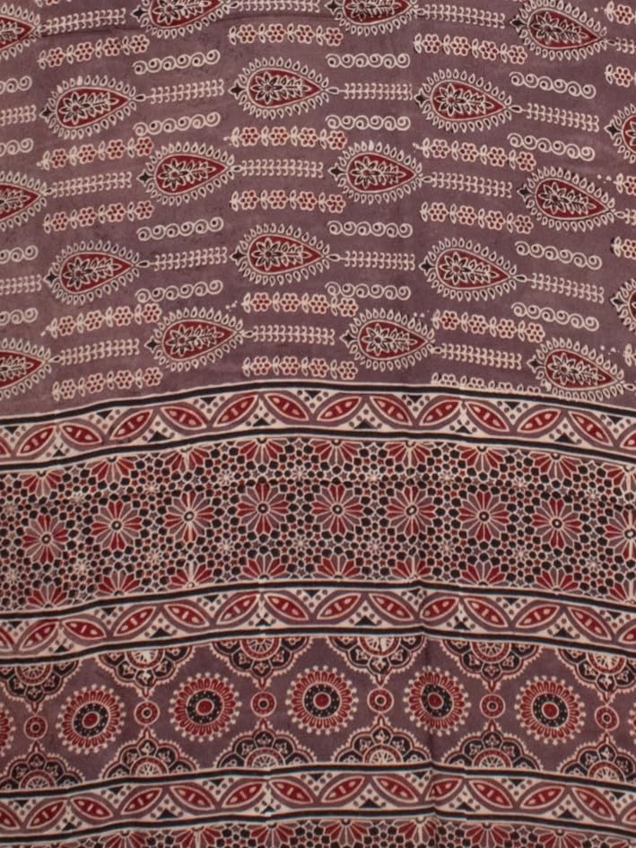 Image of Ethnics of Kutch Womenss Ajrakh Modal Silk Natural Dye Hand Block Print Saree with Blouse Piece - 5.5 Mtr Length