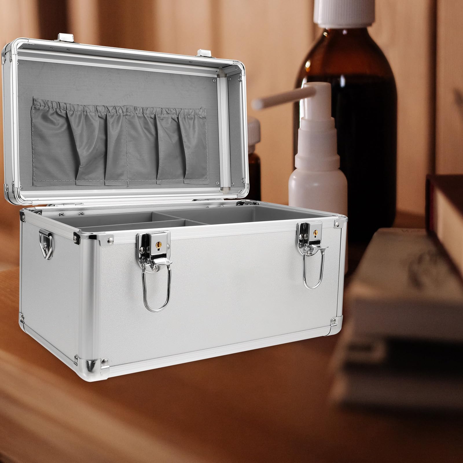 Abaodam Botiquín de Primeros Auxilios de Aleación de Aluminio Gran Capacidad, Caja Organizadora para Medicamentos Portátil y Fácil de Transportar para Viajes y Exteriores