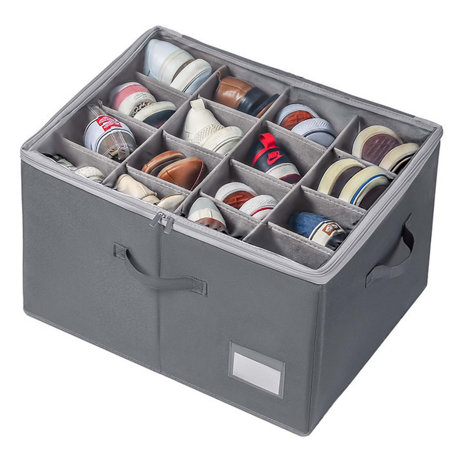 Contenedores Organizador de Zapatos Armario Caben 16 Pares, Cajas de Almacenamiento, Cubos Transparente para Guarda Zapatos, Ahorra Espacio Cajones con Asas Reforzadas, Gris
