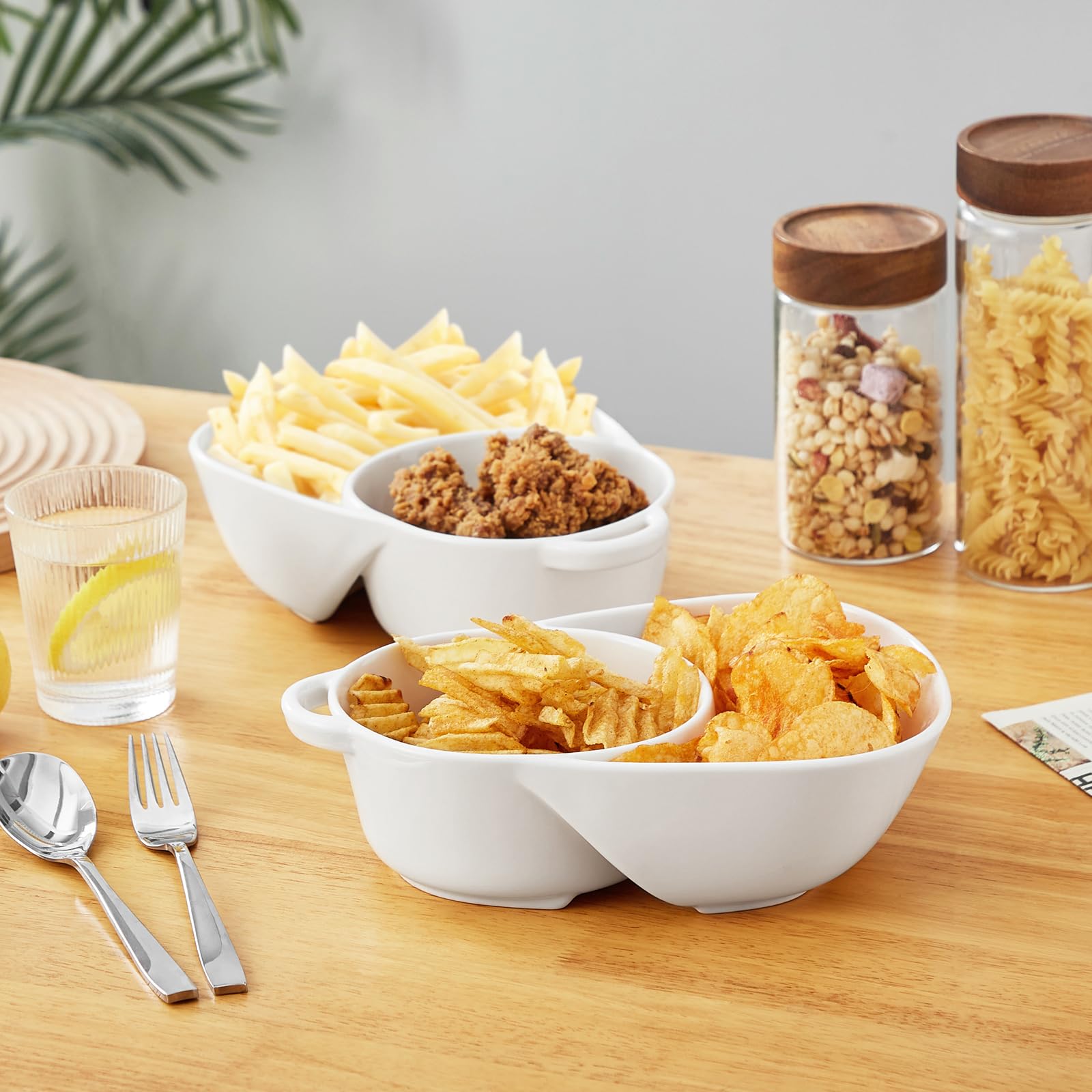 vancasso Snack Chip und Dip Schalen, Suppe und Beilage/Cracker Schalen Sets für Frühstück,Weiß