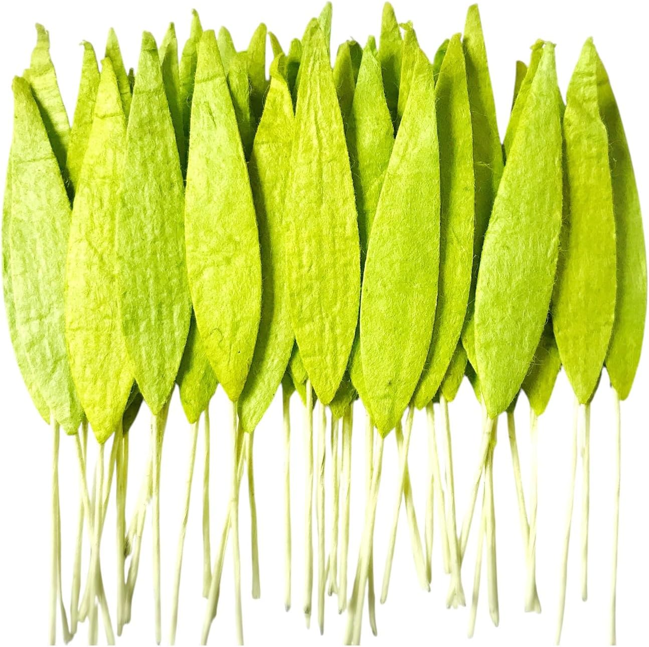 Ploen 50 pcs Light Green Grass Leaves with Wire Stems 0.8 cm Leaf Green107 Mulberry Paper Leaves Craft Supplies Scrapbooking Embellishments for so Many Card DIY Craft Projects