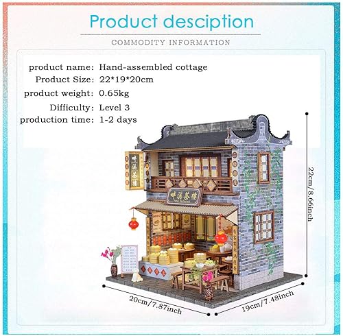 Miniatura 6 de WYD Casa de muñecas DIY en miniatura de madera en miniatura, muebles de casa de muñecas china modelo de construcción antigua bollo Leche de soja