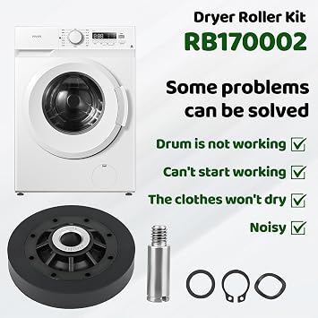 RB170002 Dryer Roller Kit,Dryer Drum Support Rollers Parts Compatible with Alliance and Speed Queen Dryers Replace 3447593 AP5186795 PS12220620 EAP12220620