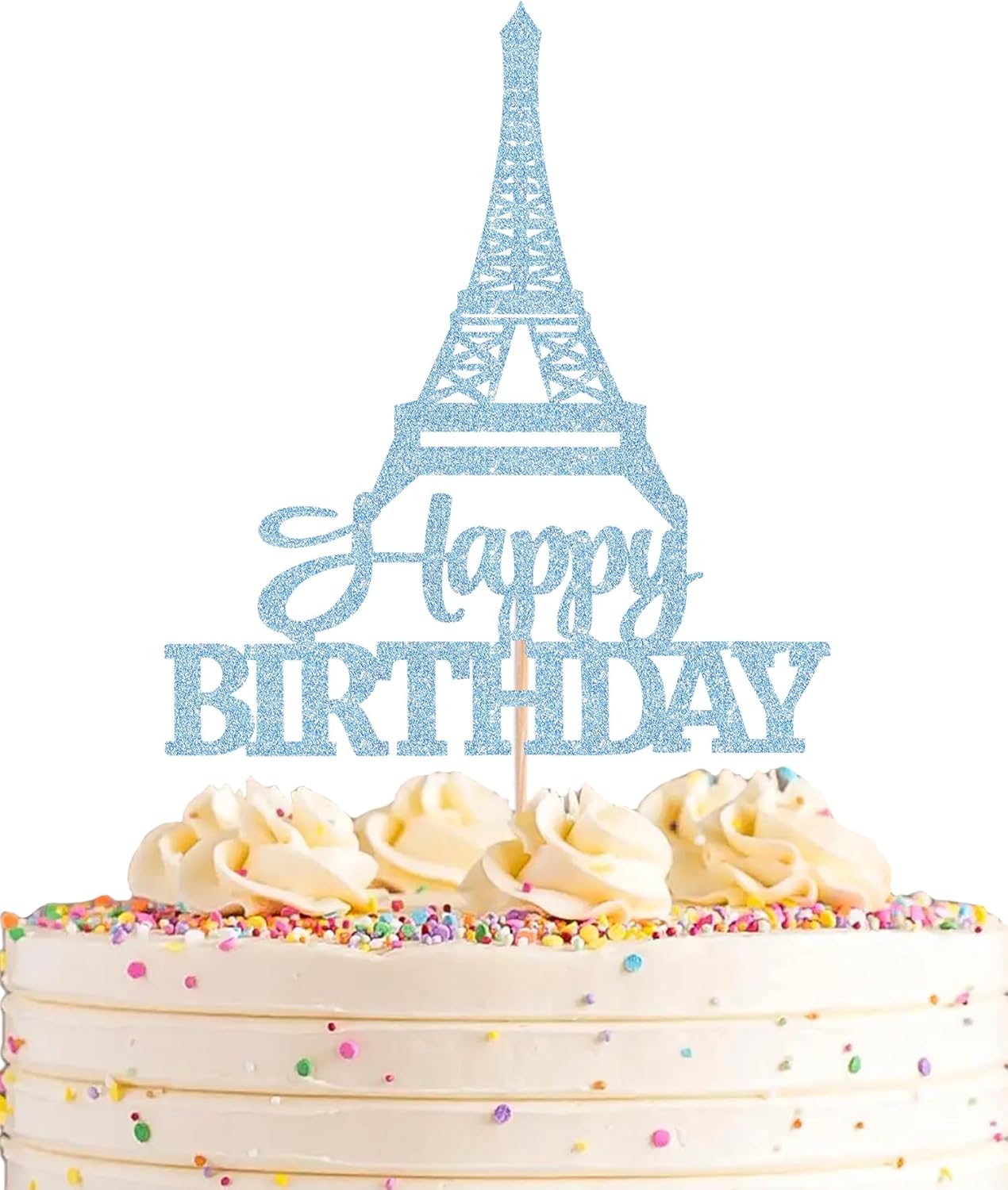 Eiffel Rower Birthday Cake Topper – Light Blue Glitter Eiffel Rower Theme Birthday Party Cake Decoration Supply – Boy or Girl Architecture Theme Party Cake Decor Photo Prop