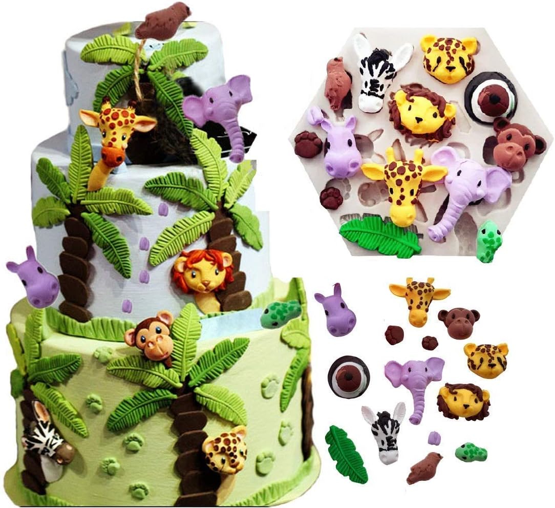Joinor Lion Giraffe Monkey Safari Animal Molds Fondant Silicone Cake Decorating Tools Chocolate Gumpaste Mold, Sugarcraft, Kitchen Gadget