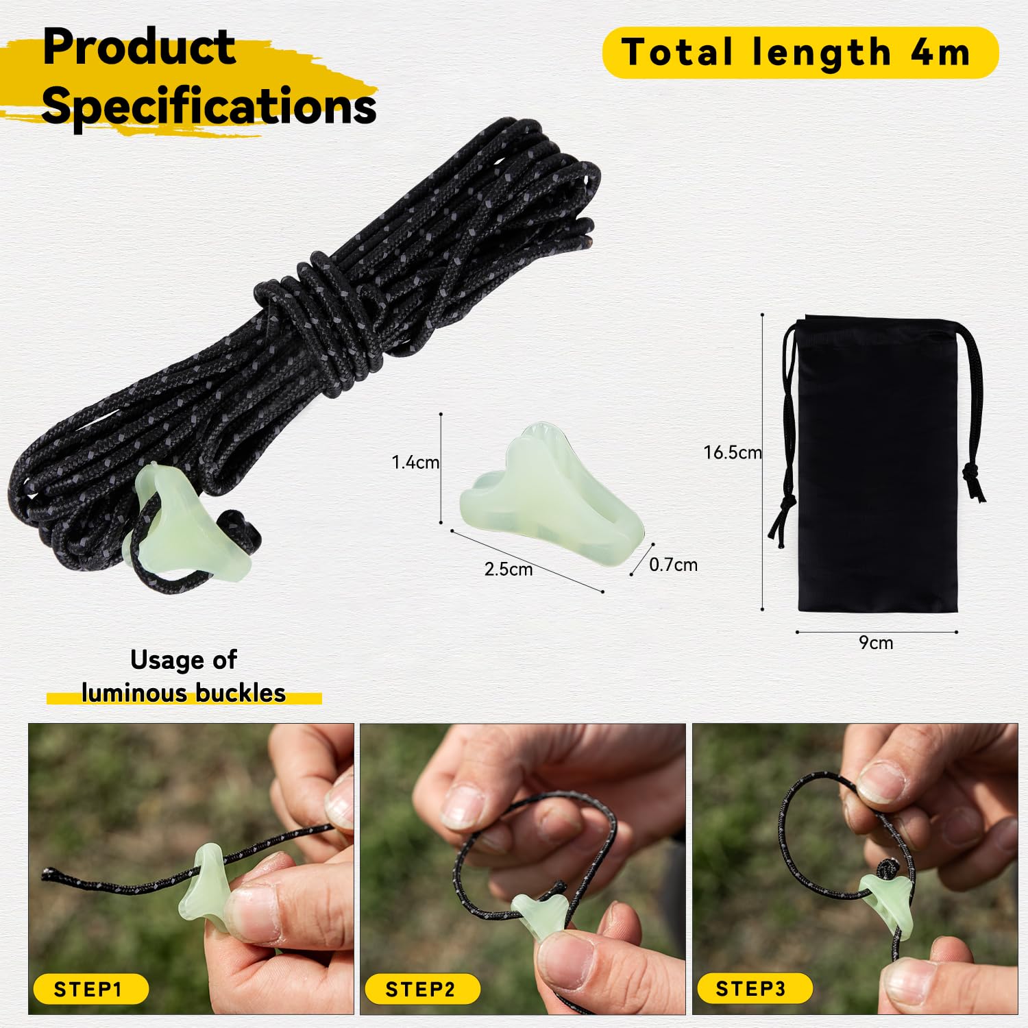 Snapklik.com : HIKEMAN Ultralight Tent Guy Ropes - 2mm Reflective ...
