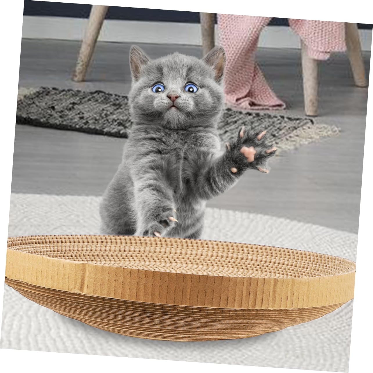 3 Stück-Pack Runde Katzenkratzbretter Ersatz aus Wellpappe, Khaki