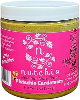 Nutchio Pistachio Cardamom Butter 8oz | Small-Batch Vegan, Dairy-Free, Gluten-Free Nut Butter | No Added Oils, Preservatives, or Artificial Ingredients