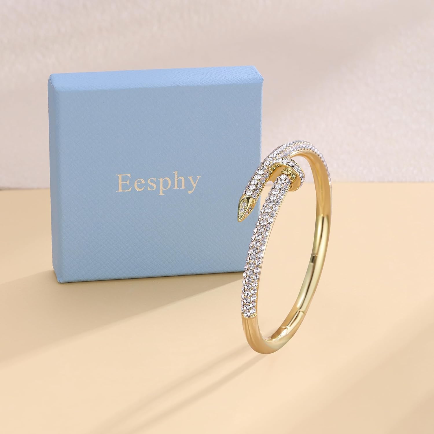 18K Gold Plated Nail Bangle Bracelet for Women,Austrian Crystals Bangle Bracelets,Durable Brass Nail Open Cuff Bangle Design Jewelry,Elegant Gifts for Her