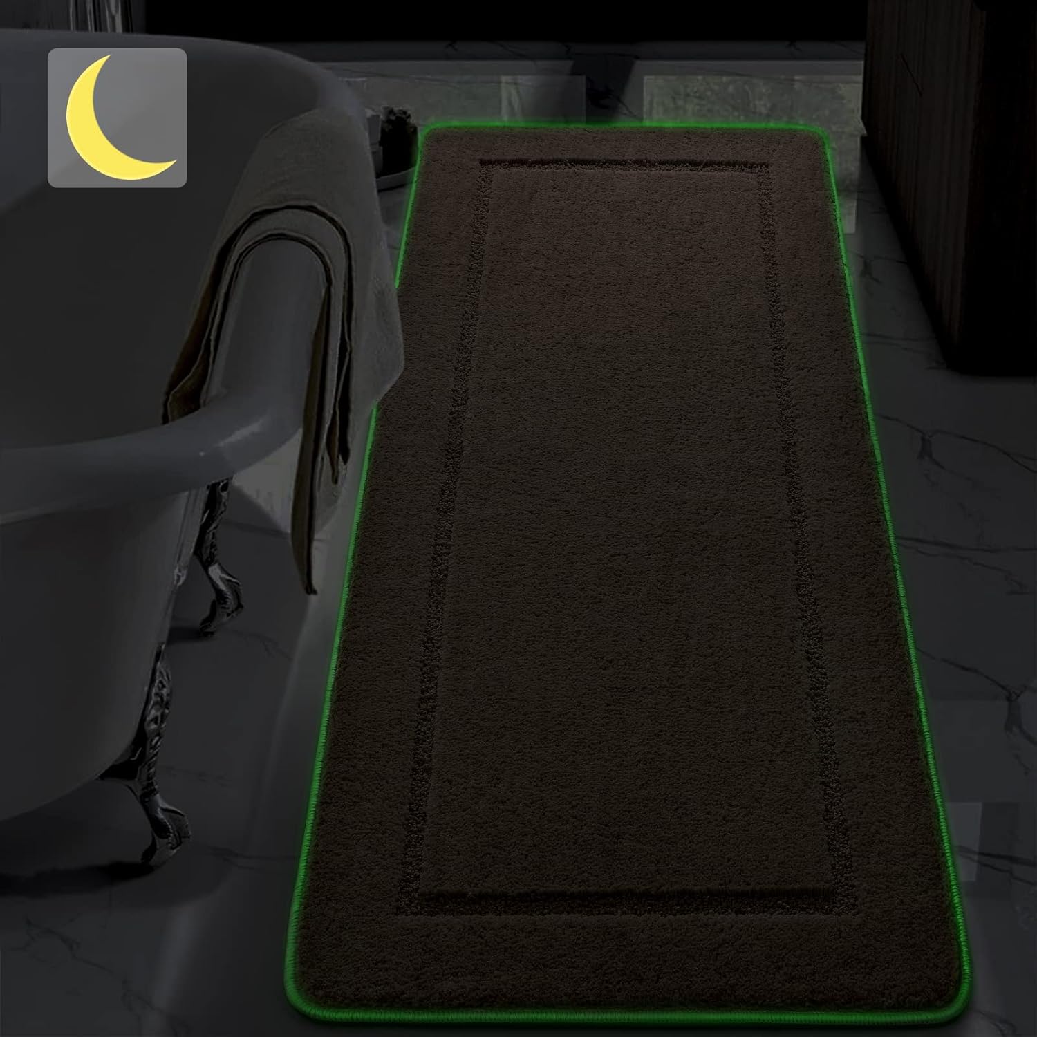 LOCHAS Luminous Non Slip Bathroom Rugs Runner 24 x 70 Inch, Extra Soft and Comfy Bath Mats Rug, Absorbent Thick Microfiber Mat Carpets for Shower, Beige