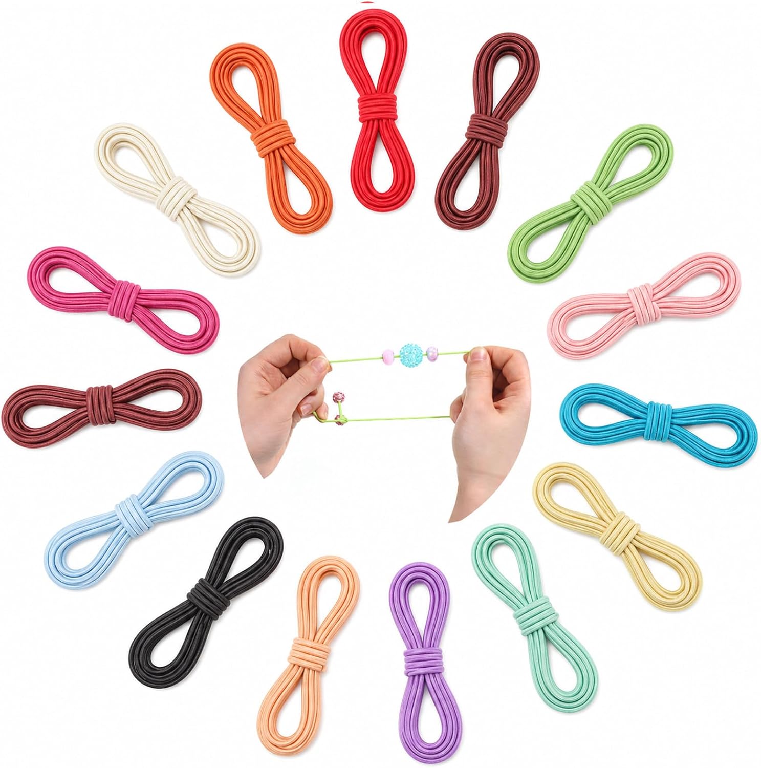 15 PCS 2mm Elastic Band Cord, 6.6 Ft Multicolor Beading Elastic Cord Round Bracelet Elastics String for Making Journals Jewelry Necklaces DIY Crafts Beading
