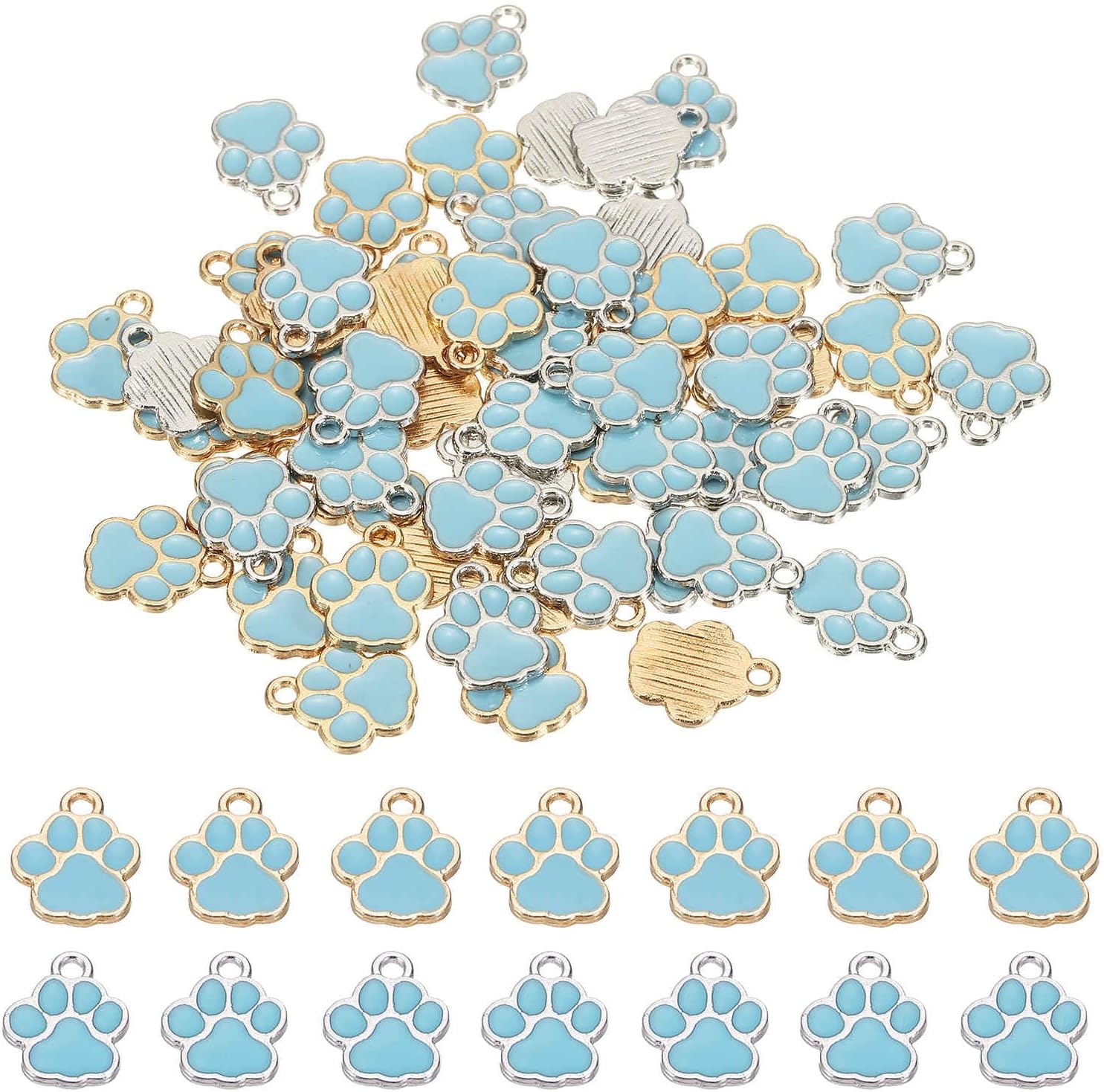 MECCANIXITY Enamel Dog Paw Print Charms, Alloy Paw Pendant Keychain Charm Footprint Animal Charms for Jewelry Making Necklace