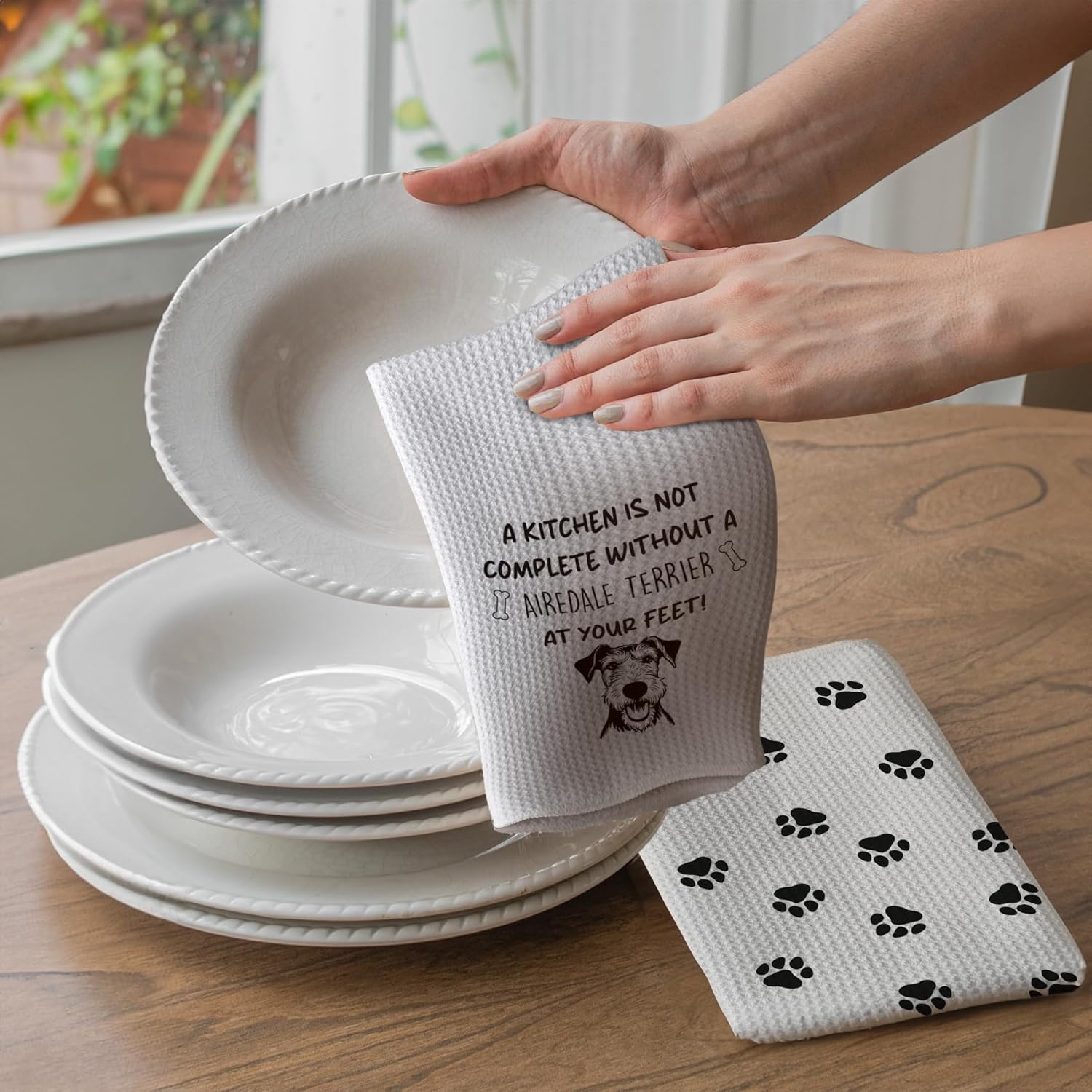 TNUW Funny Airedale Terrier Dog Paw Gifts Kitchen Towels 16X24In Set of 2, Decorative Hand Tea Towels for Home Decor, Dog Lovers Gifts for Women - Image 4