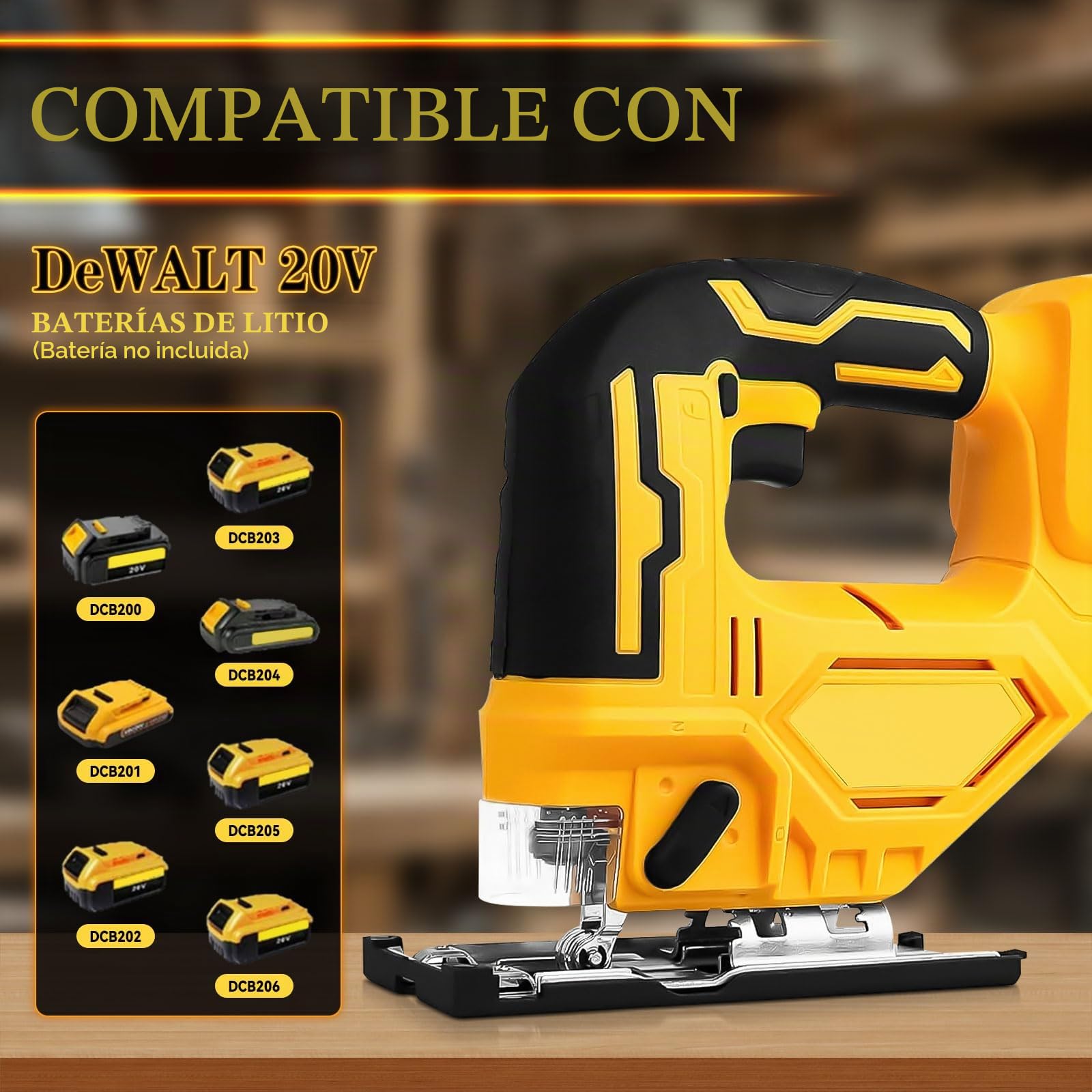 Sierra de calar eléctrica inalámbrica para Dewalt, 400 W, 2900 rpm, corte biselado a 45°, 3 ajustes orbitales con 6 cuchillas de repuesto, para metal, PVC, madera contrachapada de PVC (para DeWalt)