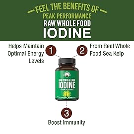 Raw Whole Food Iodine Supplement from Organic Kelp (Ascophyllum Nodosum) by Peak Performance. Potassium Iodide Support Tablets. for Metabolism, Energy, and Immune. 60 Vegan Capsules, Pills.