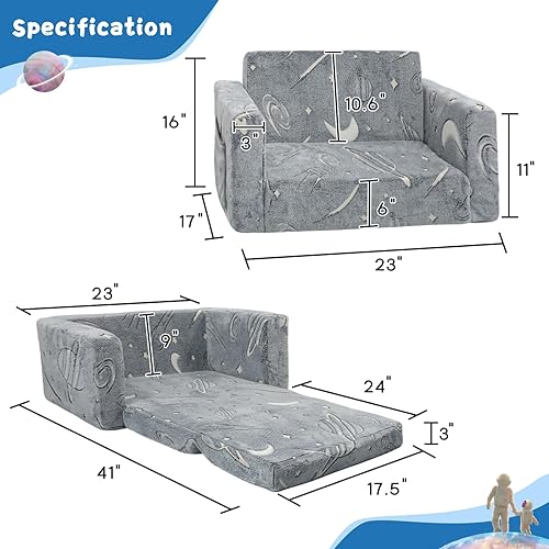 Miniatura 2 de Sillas para niños, sofá infantil plegable 2 en 1, silla suave y cómoda, sofá convertible para bebé, sofá extraíble para bebés, niñas y niños