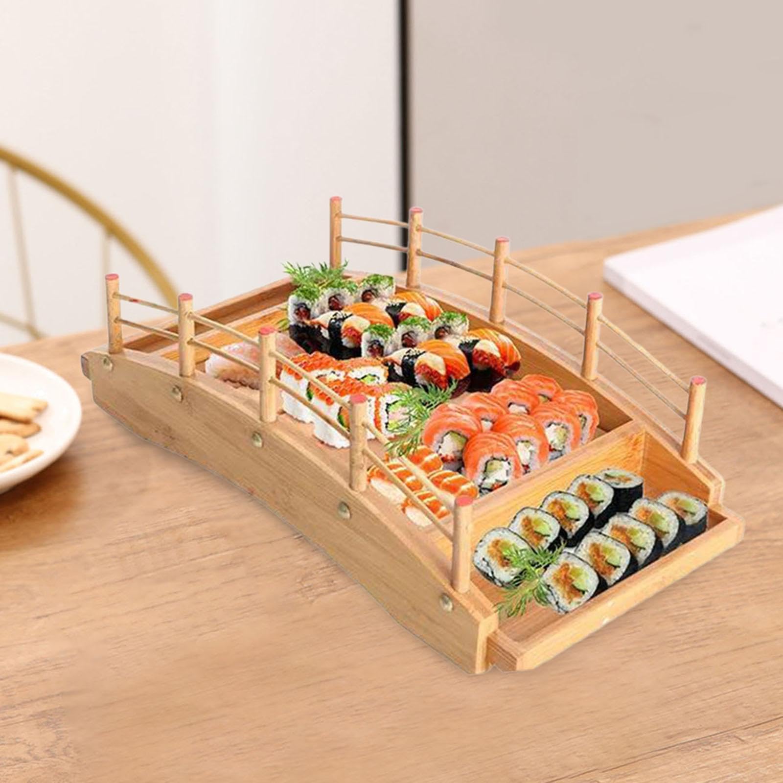 Japoński talerz do sushi, drewniana taca, drewniana taca, narzędzie kuchenne, półmisek do serwowania, drewniany most łukowy, Sashimi, L