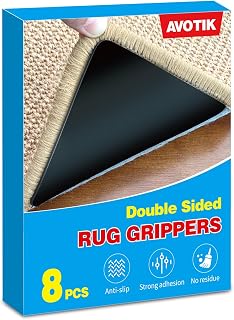 Rug Gripper for Hardwood Floors: No Damage Rug Grip for Area Rugs on Carpet & Hardwood Floors – Strong Hold, Safe for All Flooring (8PCS)