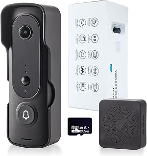 1080P Video Doorbell Camera Wireless, Included Ring Chime, IR Night Vision/Live View/Smart Human Detection/Two-Way Audio/WiFi/SD Card&Cloud Storage, Indoor Outdoor Surveillance
