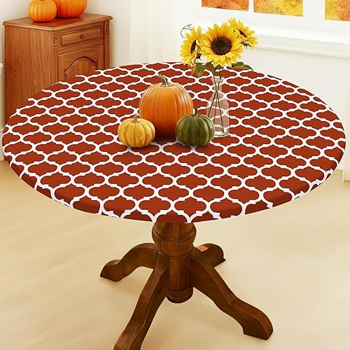 Miniatura 312 de Smiry - Mantel redondo de vinilo ajustable con bordes elásticos y parte trasera de franela, mantel de vinilo impermeable, lavable, diseño enrejado