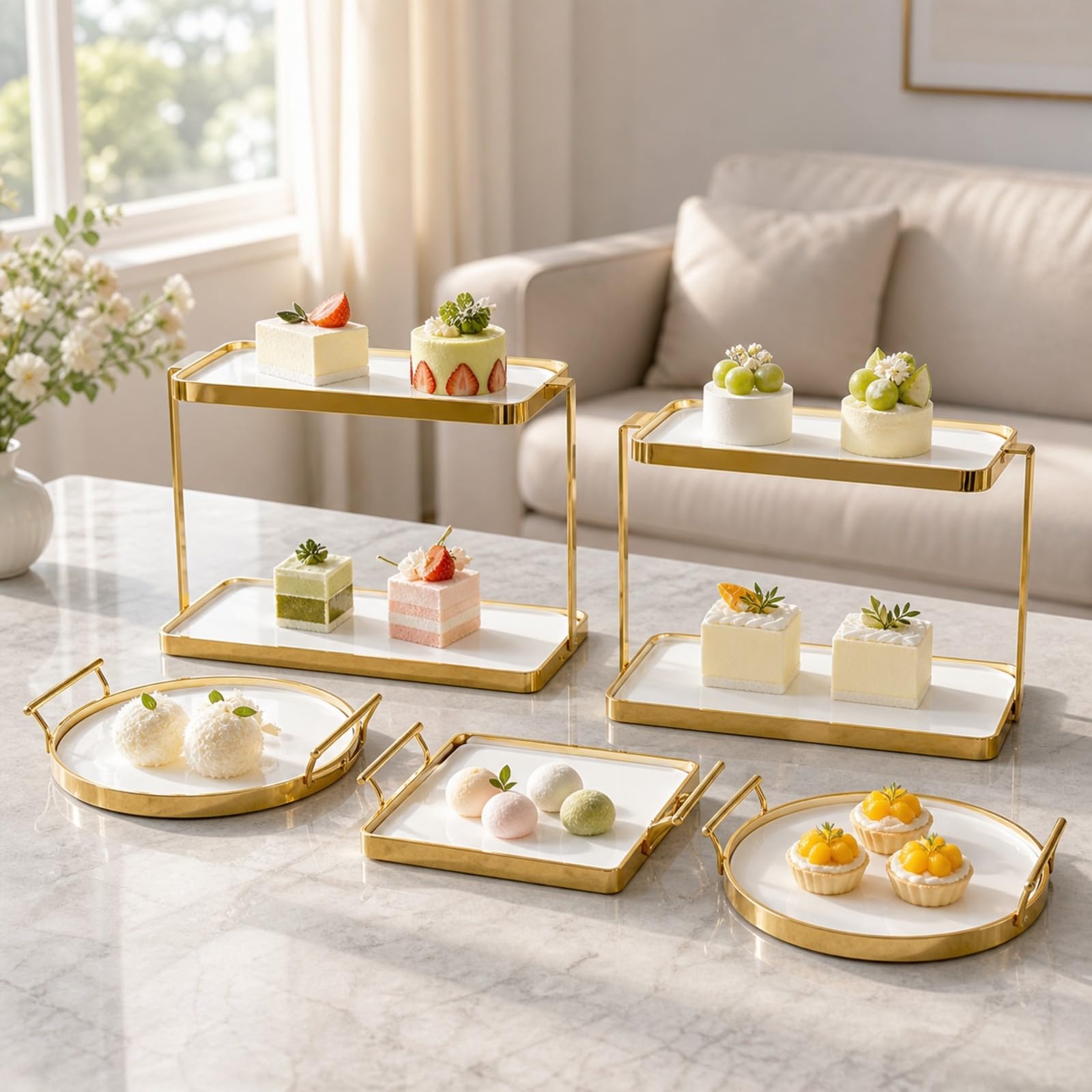 LOVIVER 5 è Présentoirs à sser en Céramique e Géométrique Support à sser Plateau Rond Élégant Présentoir à Pâtisseries pr
