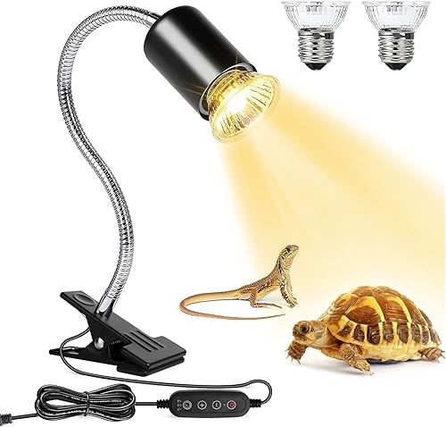 Miniatura 7 de Buddypuppy Lámpara de calor para reptiles, temporizador de luz de reptil de doble cabeza, luz de reptil UVA UVB con abrazadera para tortuga,