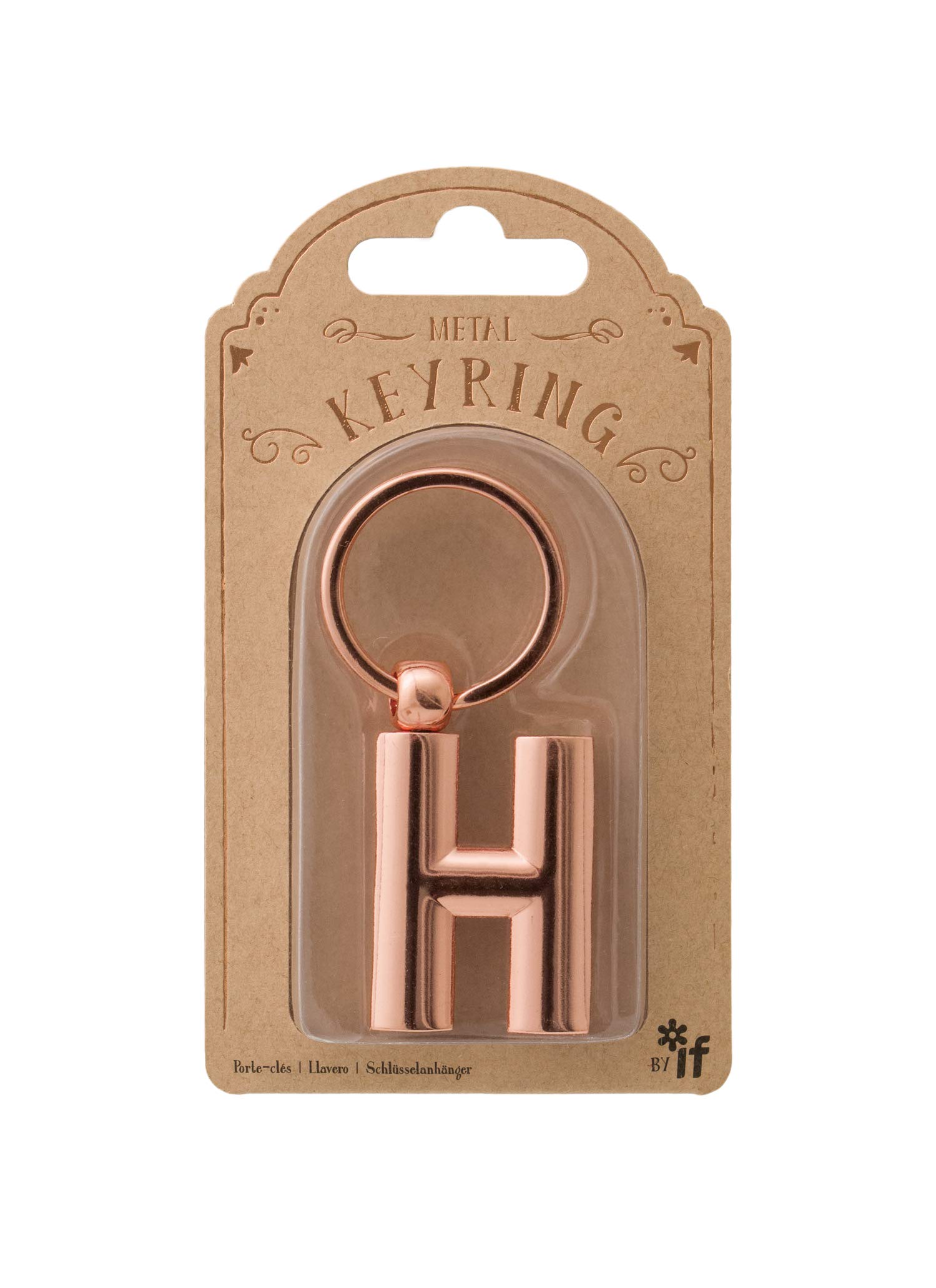 IF Metal Letter Keyring Personalised Alphabet Letters - Rose Gold - H