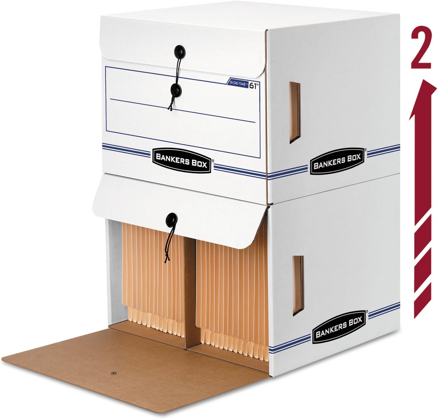 Bankers Box ox 12 Pack SIDE-TAB DROP FRONT Basic-Duty File Storage Boxes, Standard Setup, String and Button, Letter, White/Blue