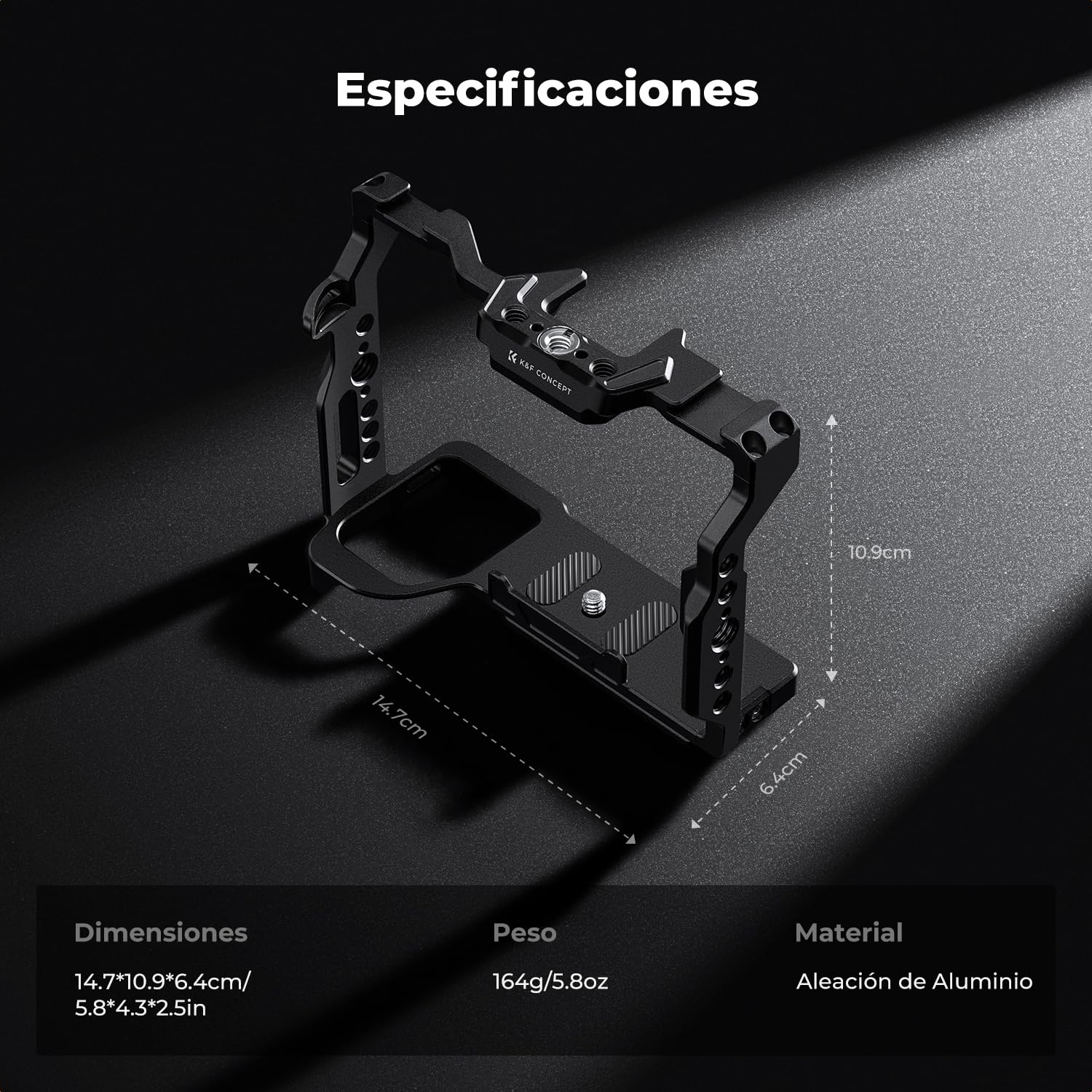 K&F CONCEPT Kit de Jaula para Sony Alpha 7 III/7 IV/7 Ⅴ/7R III/7R Ⅴ | Cage Alpha 7 con Placa de Liberación Rápida para Arca, Zapata Fría y Orificios Roscas de 3/8'' y 1/4''- CS03