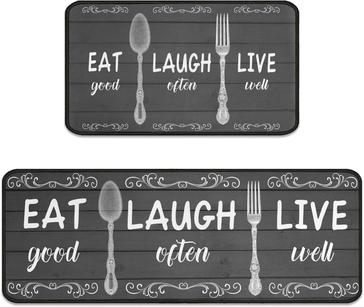2Pcs Eat Good Kitchen Rugs Set of 2 Farmhouse Floor Mats for Cooking Non Slip Waterproof Standing Kitchen Runner Mats 17”x30”+17”x47”