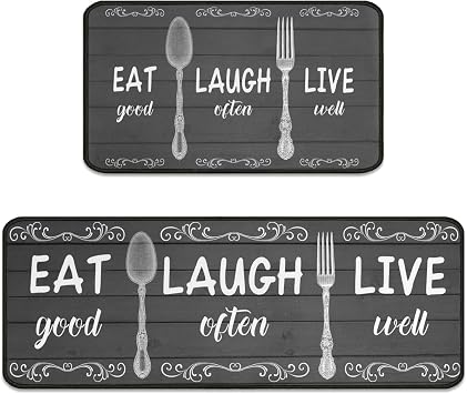 2Pcs Eat Good Kitchen Rugs Set of 2 Farmhouse Floor Mats for Cooking Non Slip Waterproof Standing Kitchen Runner Mats 17x30+17x47